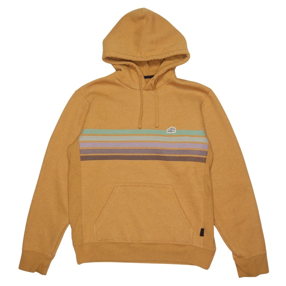 Patagonia Line Logo Ridge Stripe Uprisal Hoodie Women M, Men Small Yellow/ Brown